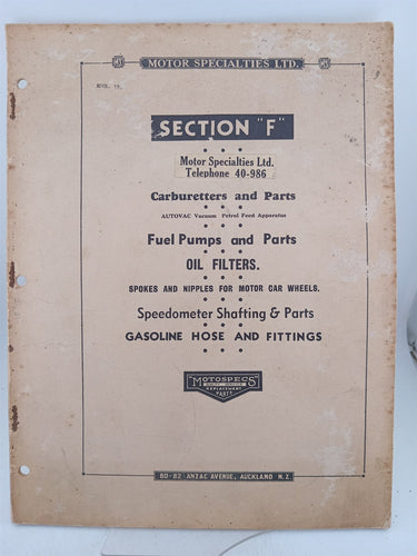 Print Books - Motor Specialties Ltd section F carburetters & parts,fuel pumps & parts ,oil filters (etc) by Motor Specialties Ltd - Book Express