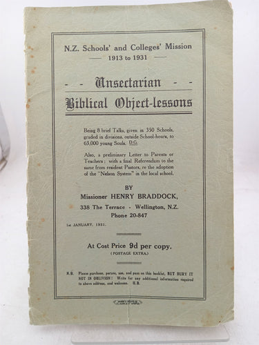 Print Books - Unsectarian biblical object lesons. NZ schools and colleges mission 1913 to 1931 by Henry Braddock - Book Express