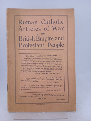 Print Books - Roman Catholic articles of war on the British Empire and protestant people by The Loyal Orange Institution Of New Zealand - Book Express