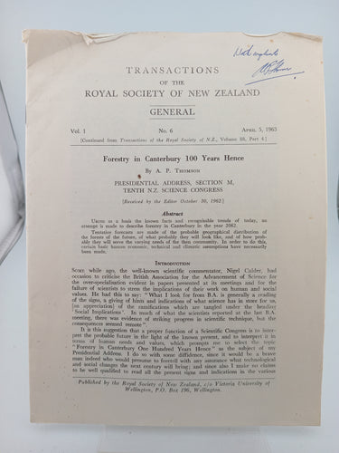 Transactions of the Royal Society of New Zealand: Forestry in Canterbury 100 Years Hence by A. P. Thomson - Book Express - Used Print Books