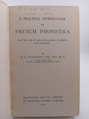 A practical introduction to French phonetics by G.G. Nicholson