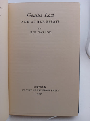 Genius Loci and other essays by H.W. Garrod