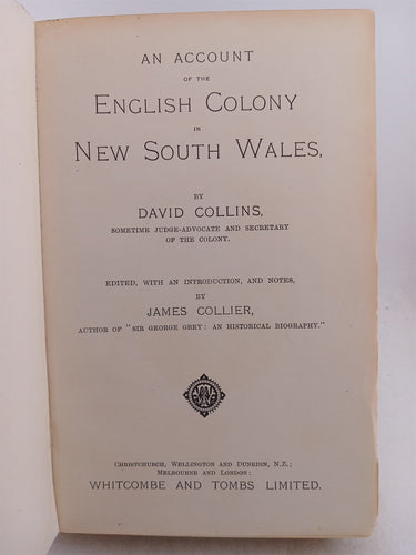 An Account of the English Colony in New South Wales by David Collins