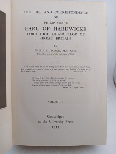 The Life and Correspondence of Philip Yorke Earl of Hardwicke Lord High Chancellor of Great Britain by Philip.C. Yorke