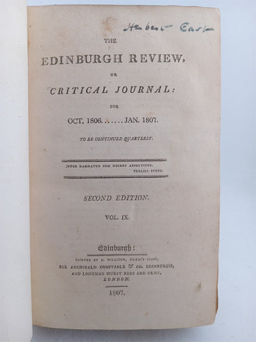 The Edinburgh Review or Critical Journal: For Oct 1806 ---Jan 1807  2nd Edition Volume 9 by Edinburgh Review