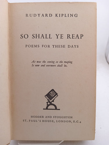 Print Books - So shall ye reap poems for these days by Rudyard Kipling - Book Express