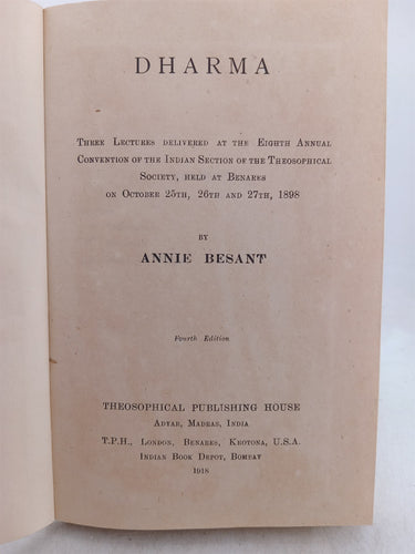 Print Books - Dharma Three Lectures (etc) by Annie Besant - Book Express