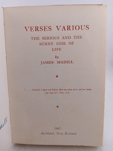 Verses Various: The Serious and the Sunny Side of Life by James Madill
