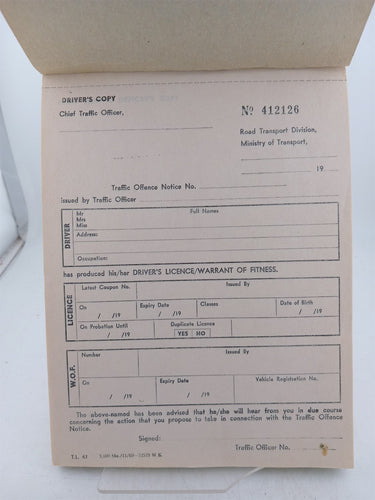 Traffic Officers Offence notice by Nz Ministry Of Transport