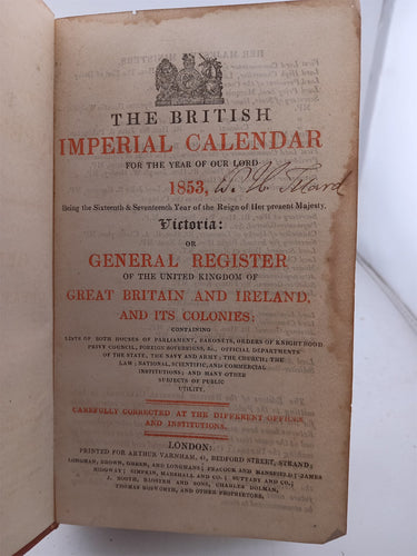 1853 By The British Imperial Calendar by The British Imperial Calendar