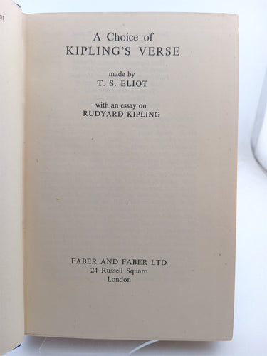 A Choice of Kipling's Verse by T.S. Elliot