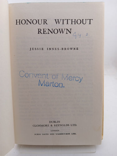 Nonour Without Renown by Jessie Innes-Browne