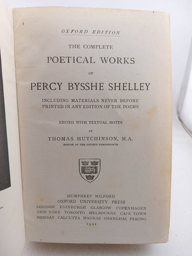 The Complete Poetical Works of Percy Bysshe Shelley (Oxford University Press) by Percy Bysshe Shelley
