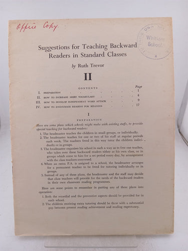 Suggestions for Teaching Backward Readers in Standard Classes (Part I & II) by Ruth Trevor