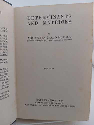 Determinants and Matrices by A. C. Aitken