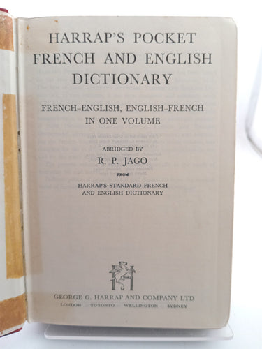 Harrap's Pocket French and English Dictionary by R. P. Jago