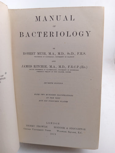 Manual of Bacteriology by Robert Muir,James Ritchie