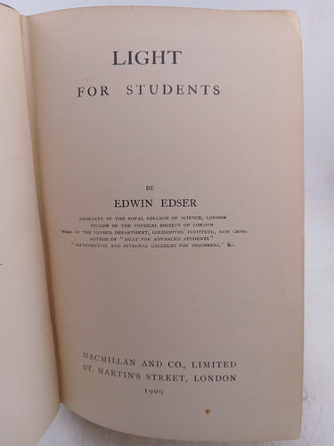 Light for Students by Edwin Edser