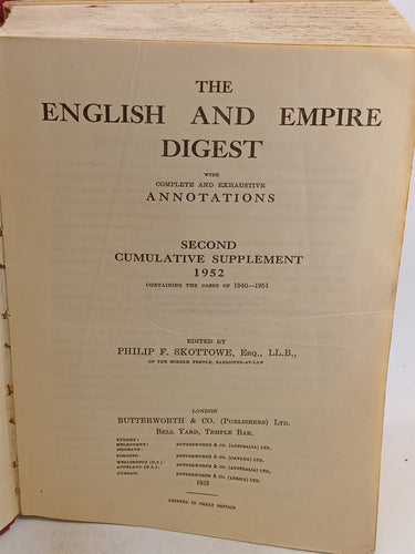 The English and Empire Digest: Second Cumulative Supplement 1952 by Philip F. Skottowe (Editor)