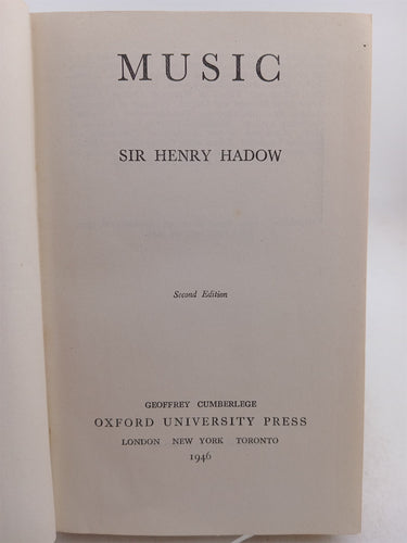 Music (The Home University Library of Modern Knowledge No. 112) by Sir Henry Hadlow